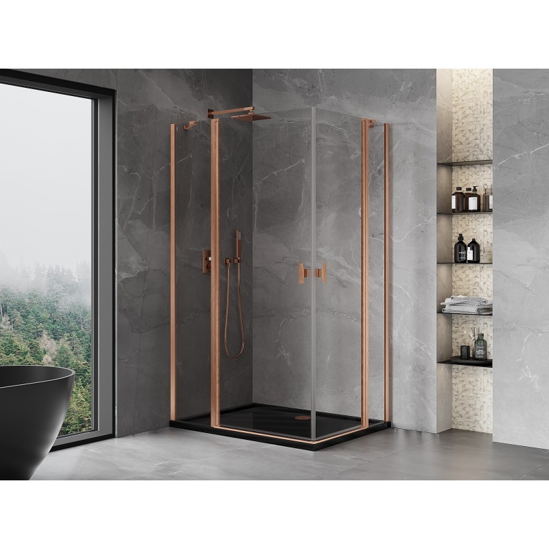 Mexen Mist Duo cabine de douche pivotante 80 x 70 cm, transparent, cuivre brossé - 8A4-080-070-65-00
