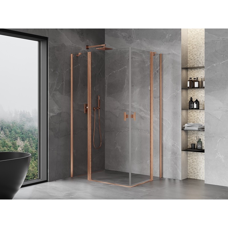 Mexen Mist Duo cabine de douche pivotante 80 x 75 cm, transparent, cuivre brossé - 8A4-080-075-65-00