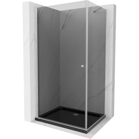 Mexen Pretoria cabine de douche pivotante 80 x 70 cm, graphite, chrome + receveur Flat, noir - 852-080-070-01-40-4070