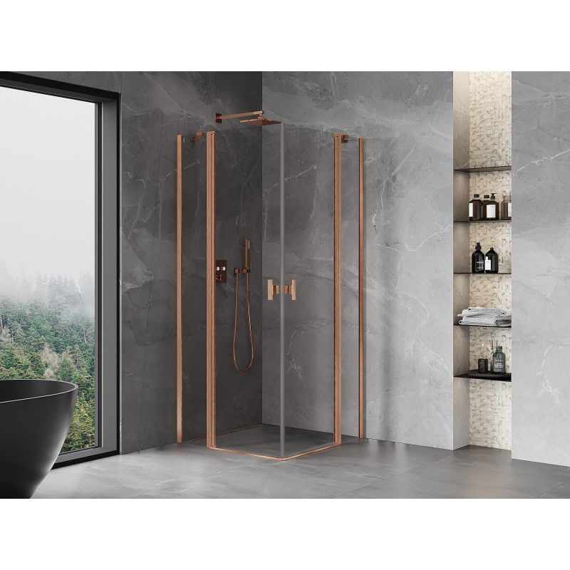 Mexen Mist Duo cabine de douche pivotante 80 x 80 cm, transparent, cuivre brossé - 8A4-080-080-65-00