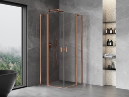 Mexen Mist Duo cabine de douche pivotante 105 x 105 cm, transparent, cuivre brossé - 8A4-105-105-65-00