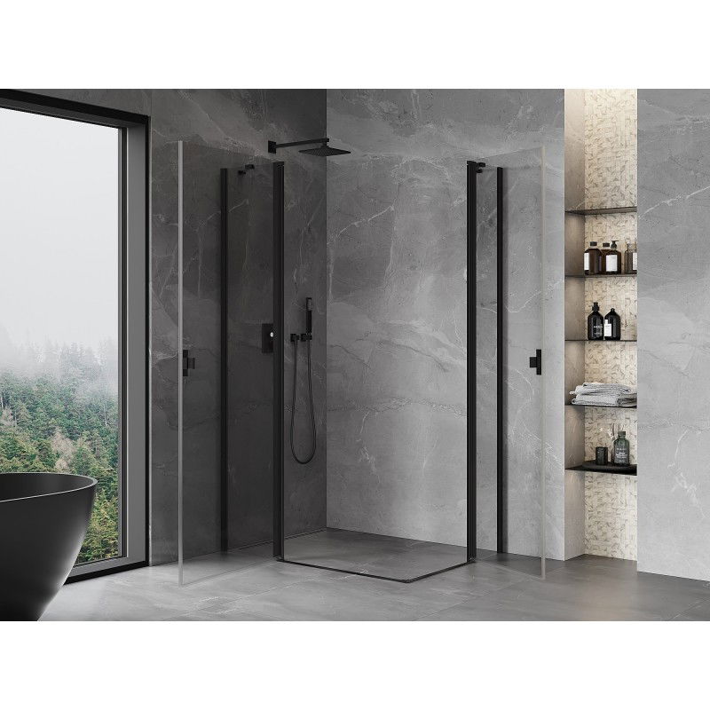 Mexen Mist Duo cabine de douche pivotante 110 x 90 cm, transparent, noire - 8A4-110-090-70-00