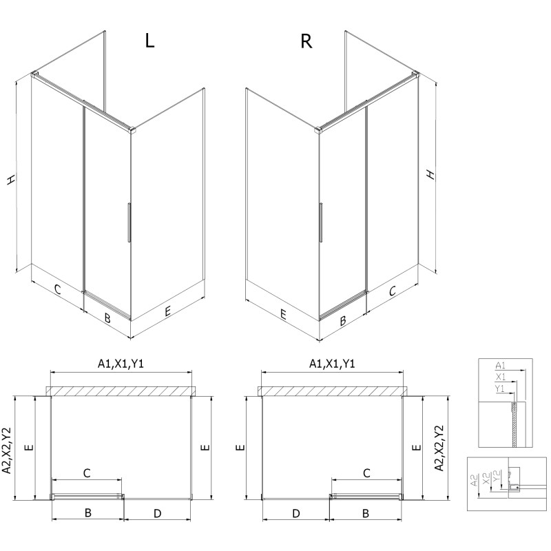 Mexen Rox-3S cabine de douche 3 côtés coulissante 105 x 70 cm, transparent, chrome - 8C2-105-070-01-00-3S