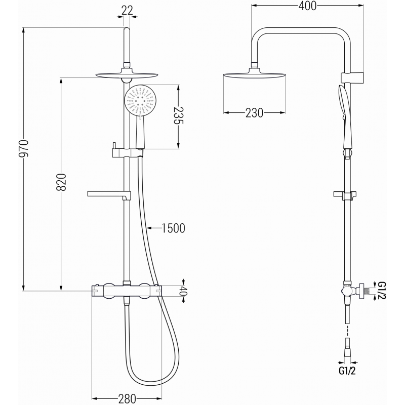 Mexen KX33 ensemble de douche mural avec pomme de douche et robinet thermostatique, blanc/chrome - 771503391-21