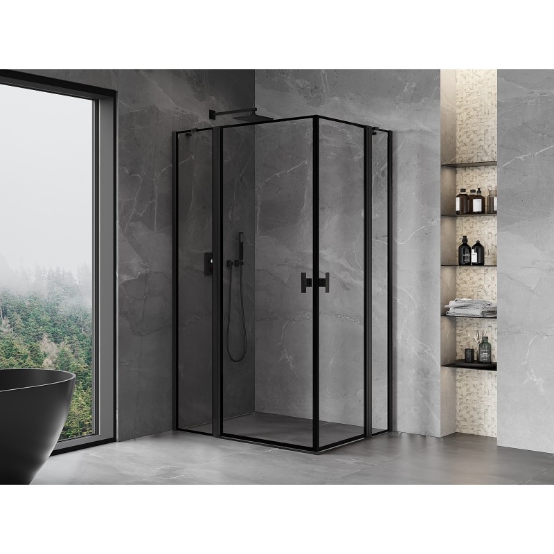 Mexen Mist Duo cabine de douche pivotante 75 x 70 cm, cadre noir, noir - 8A4-075L-070P-70-70