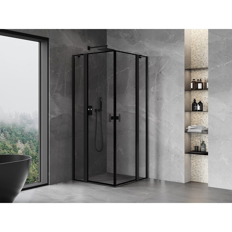 Mexen Mist Duo cabine de douche pivotante 75 x 75 cm, cadre noir, noir - 8A4-075L-075P-70-70