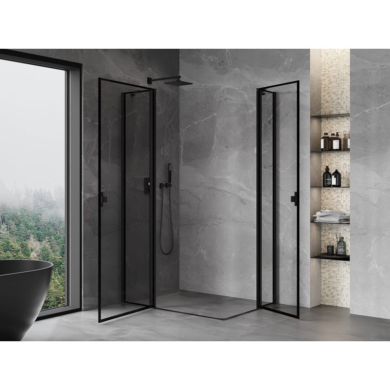 Mexen Mist Duo cabine de douche battante 120 x 80 cm, cadre noir, noir - 8A4-120L-080P-70-70