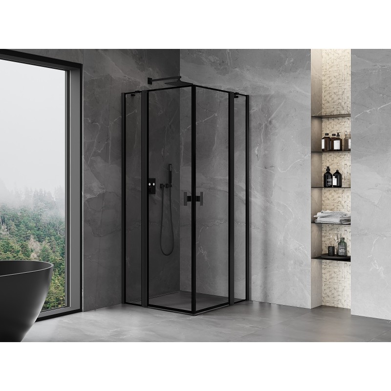 Mexen Mist Duo cabine de douche pivotante 120 x 120 cm, cadre noir, noir - 8A4-120L-120P-70-70