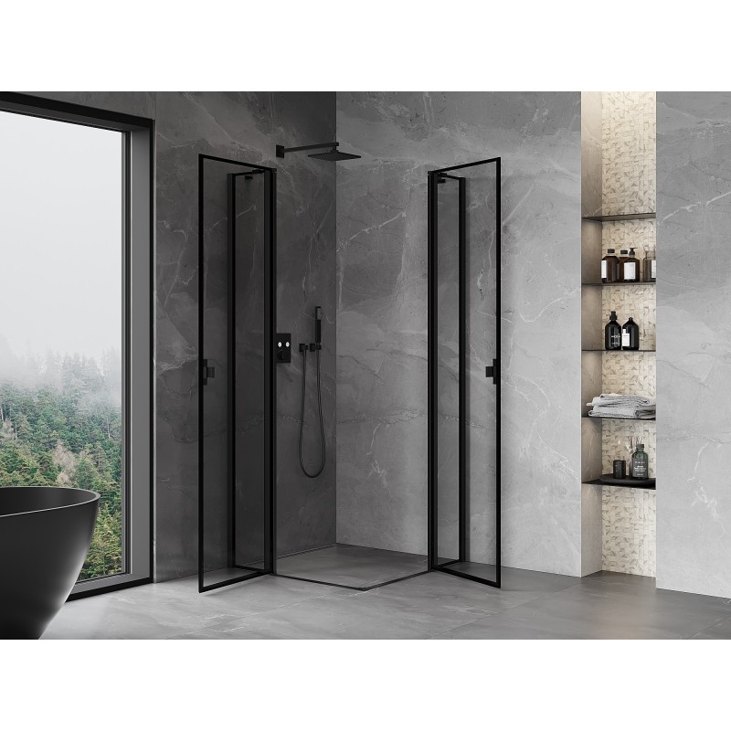Mexen Mist Duo cabine de douche pivotante 120 x 120 cm, cadre noir, noir - 8A4-120L-120P-70-70