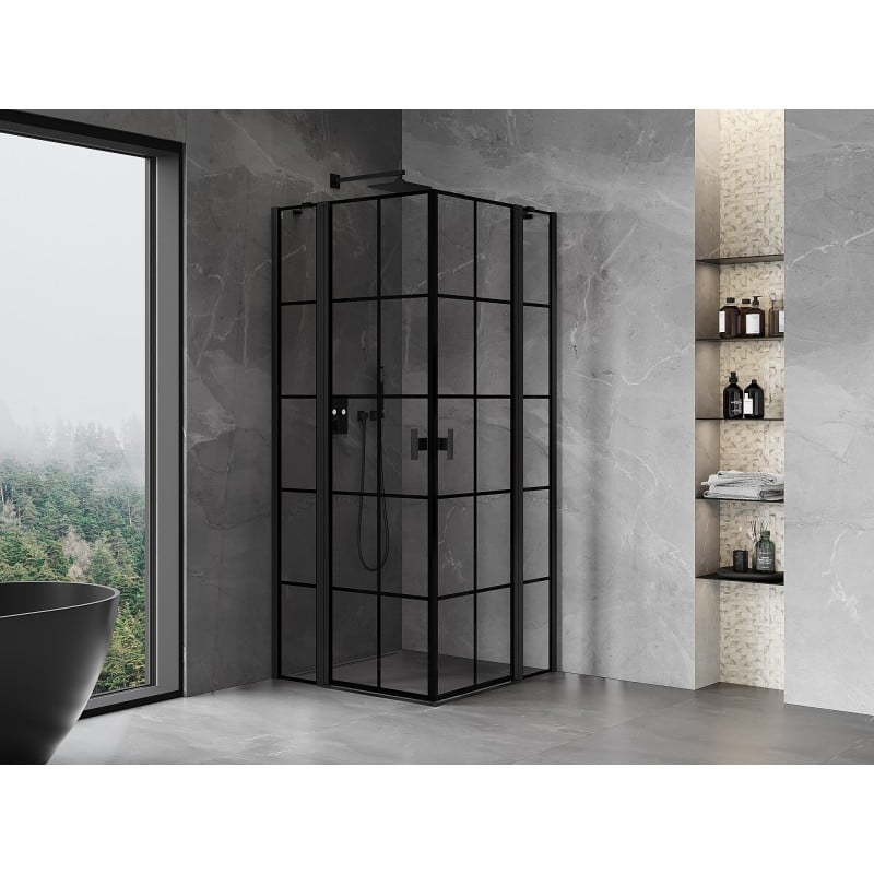 Mexen Mist Duo cabine de douche pivotante 70 x 70 cm, grille noire, noir - 8A4-070L-070P-70-77