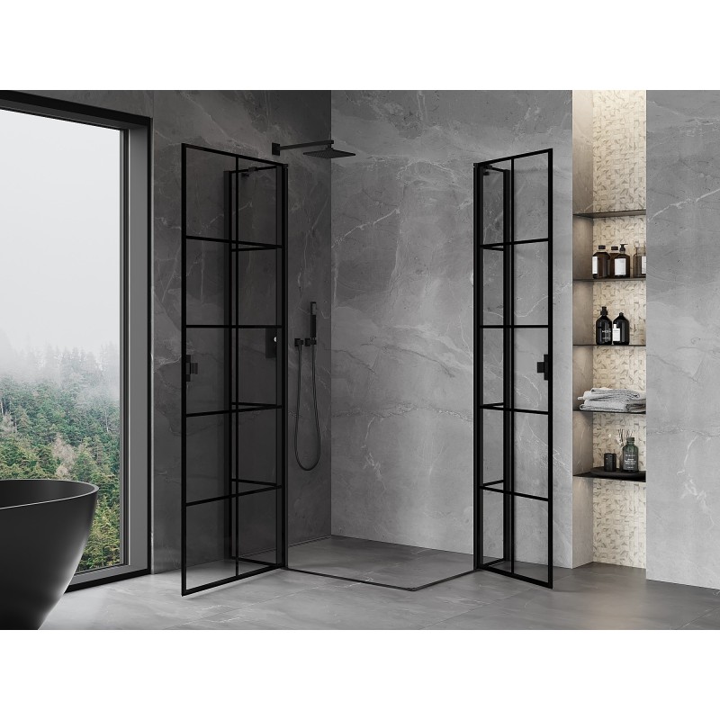 Mexen Mist Duo cabine de douche pivotante 100 x 75 cm, grille noire, noir - 8A4-100L-075P-70-77