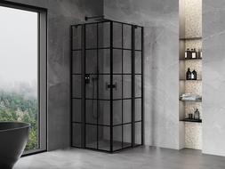 Mexen Mist Duo cabine de douche pivotante 85 x 85 cm, grille noire, noir - 8A4-085L-085P-70-77