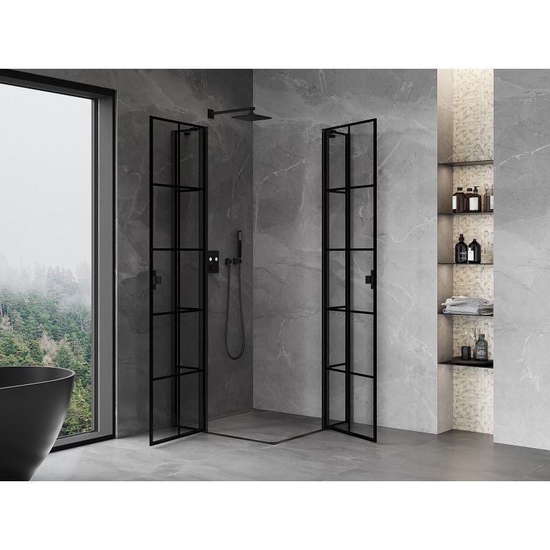 Mexen Mist Duo cabine de douche pivotante 115 x 115 cm, grille noire, noir - 8A4-115L-115P-70-77