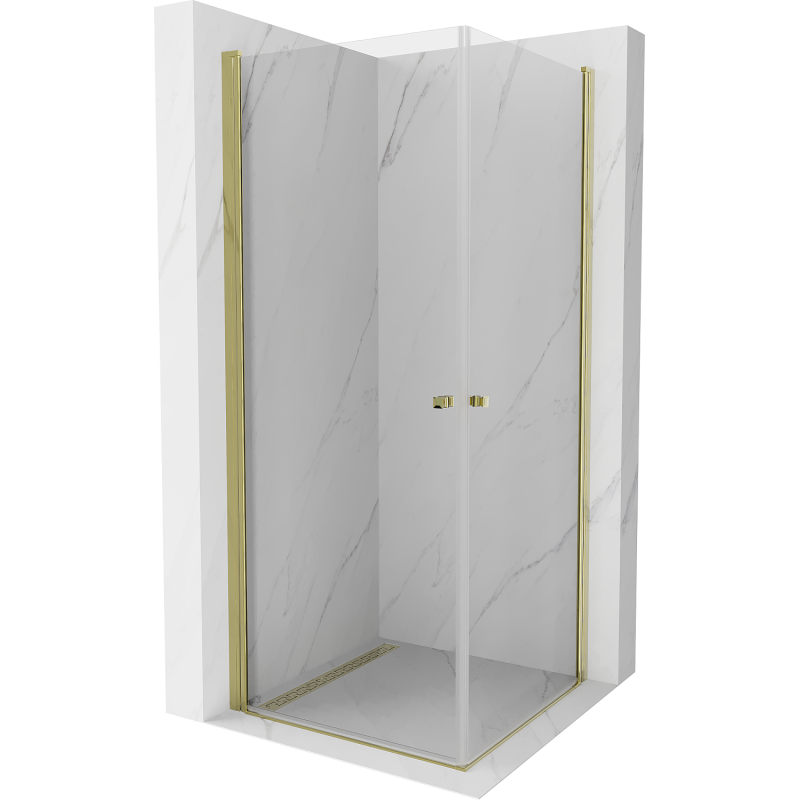 Mexen Pretoria Duo cabine de douche à battant 100 x 100 cm, transparent, dorée - 852-100-100-50-00-02