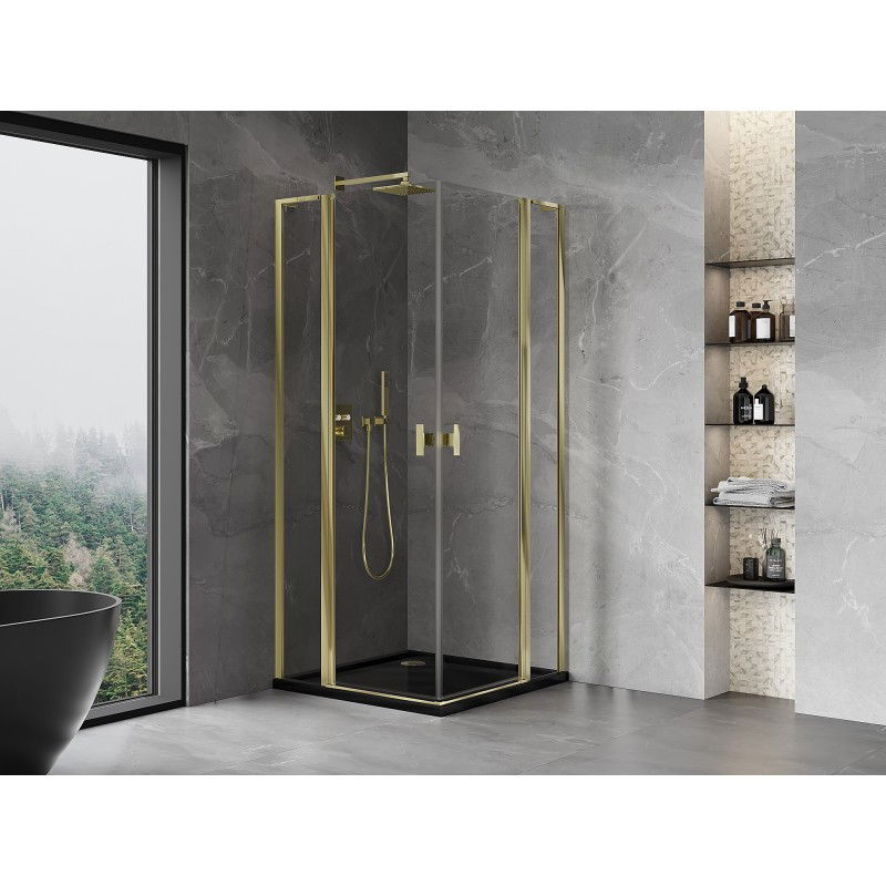 Mexen Mist L Duo cabine de douche battante 105 x 105 cm, transparent, doré - 8A4L-105-105-50-00