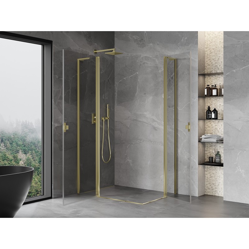 Mexen Mist L Duo cabine de douche pivotante 110 x 105 cm, transparent, or - 8A4L-110-105-50-00