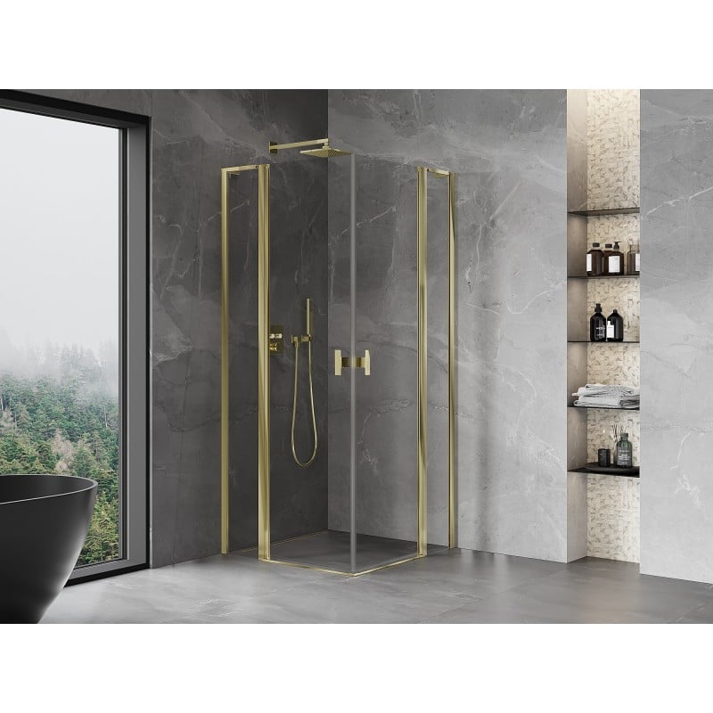 Mexen Mist L Duo cabine de douche pivotante 110 x 110 cm, transparent, or - 8A4L-110-110-50-00