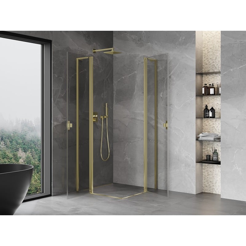 Mexen Mist L Duo cabine de douche pivotante 110 x 110 cm, transparent, or - 8A4L-110-110-50-00