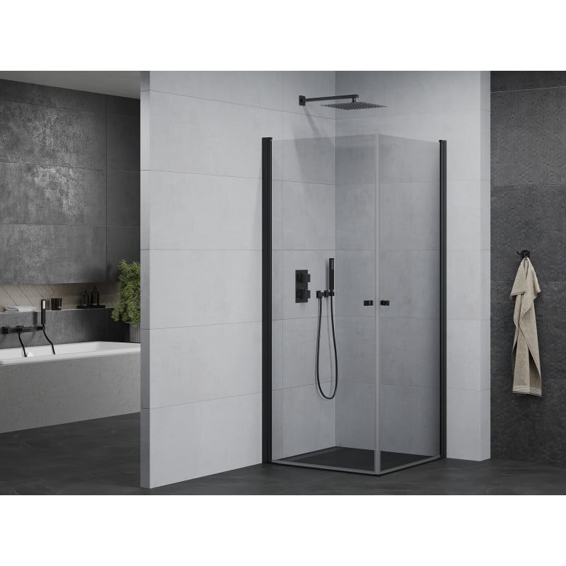 Mexen Pretoria Duo cabine de douche à porte battante 100 x 100 cm, transparent, noir - 852-100-100-70-00-02