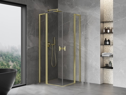 Mexen Mist L Duo cabine de douche pivotante 90 x 90 cm, transparent, or brossé - 8A4L-090-090-55-00