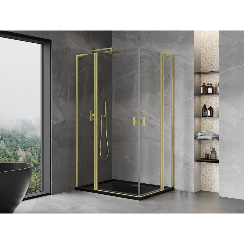 Mexen Mist L Duo cabine de douche pivotante 120 x 105 cm, transparent, or brossé - 8A4L-120-105-55-00