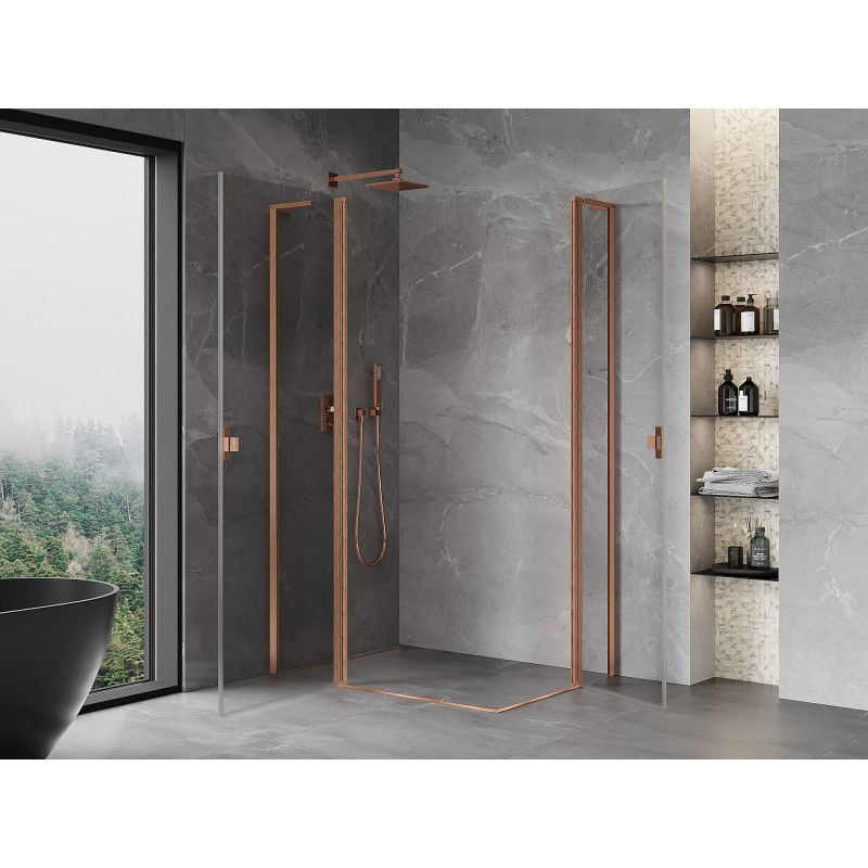 Mexen Mist L Duo cabine de douche pivotante 100 x 95 cm, transparent, cuivre brossé - 8A4L-100-095-65-00