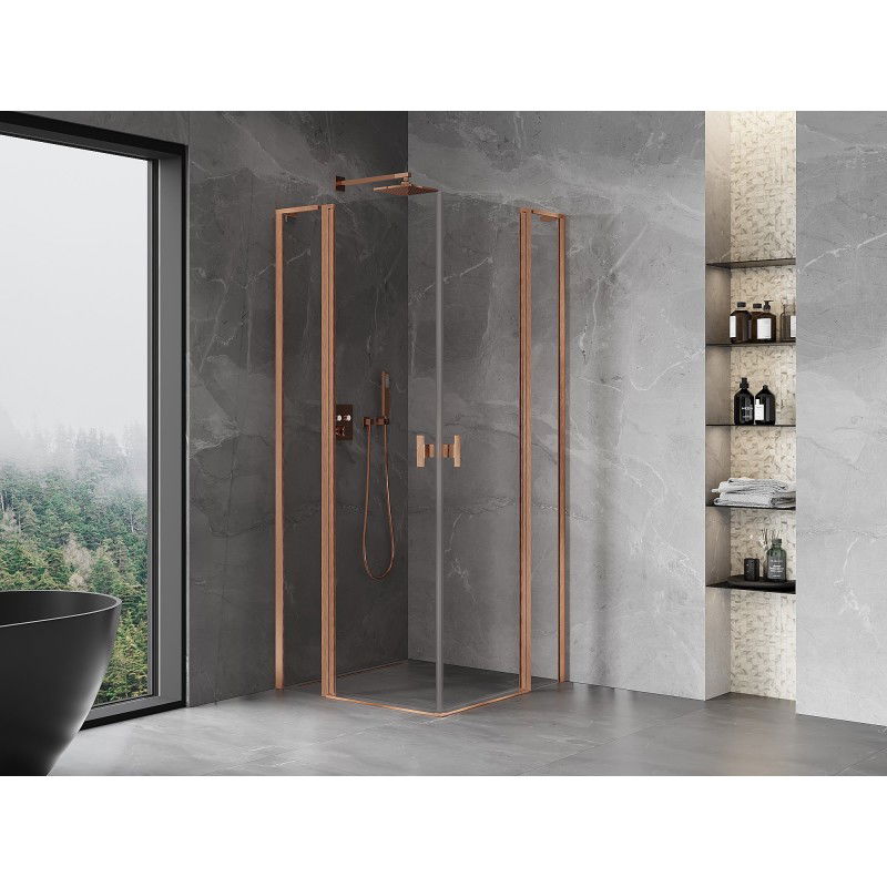 Mexen Mist L Duo cabine de douche pivotante 100 x 100 cm, transparent, cuivre brossé - 8A4L-100-100-65-00