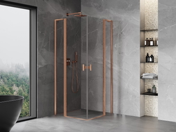 Mexen Mist L Duo cabine de douche pivotante 100 x 100 cm, transparent, cuivre brossé - 8A4L-100-100-65-00