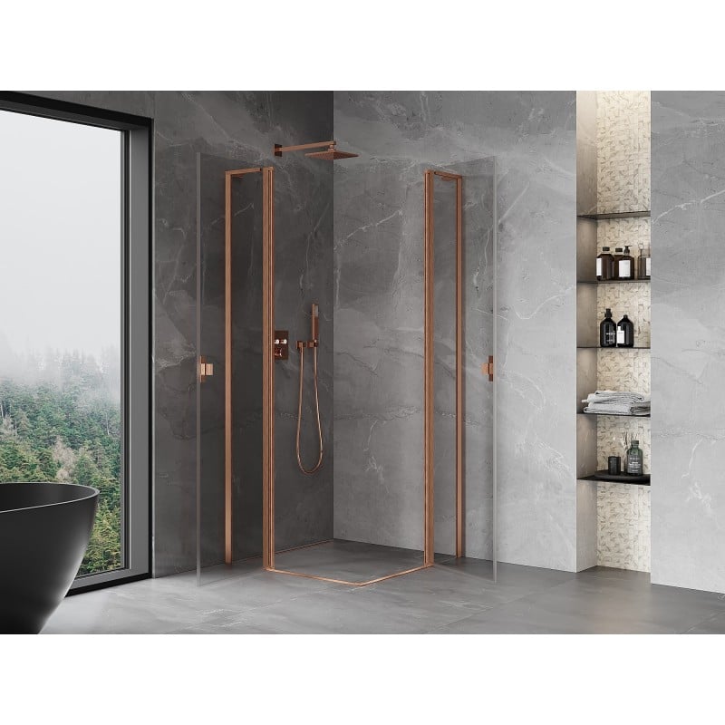 Mexen Mist L Duo cabine de douche pivotante 110 x 110 cm, transparent, cuivre brossé - 8A4L-110-110-65-00
