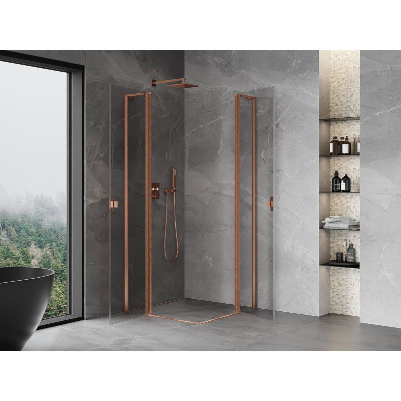 Mexen Mist L Duo cabine de douche battante 120 x 120 cm, transparent, cuivre brossé - 8A4L-120-120-65-00