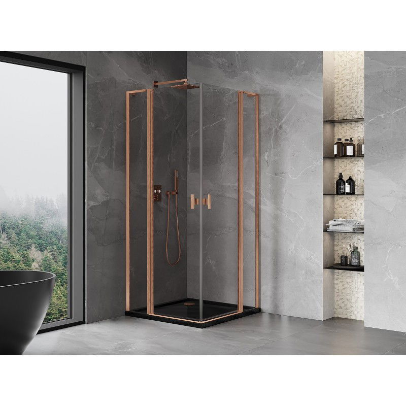 Mexen Mist L Duo cabine de douche battante 120 x 120 cm, transparent, cuivre brossé - 8A4L-120-120-65-00