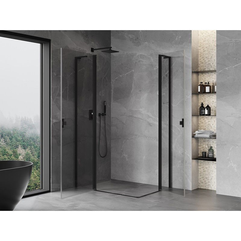 Mexen Mist L Duo cabine de douche battante 105 x 100 cm, transparente, noire - 8A4L-105-100-70-00
