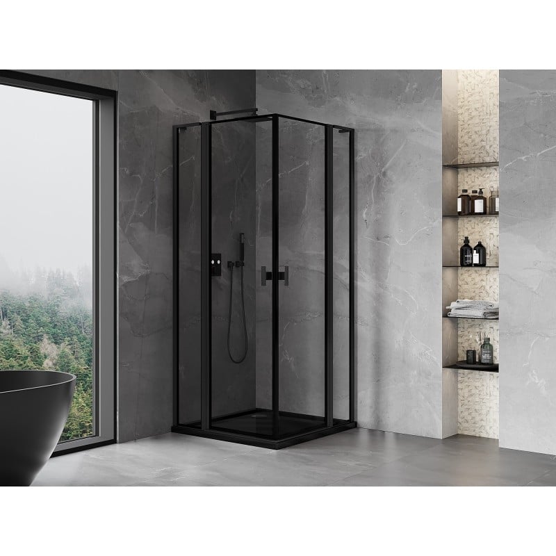 Mexen Mist L Duo cabine de douche à battant 100 x 100 cm, cadre noir, noir - 8A4L-100L-100P-70-70