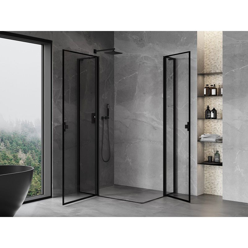Mexen Mist L Duo cabine de douche pivotante 115 x 100 cm, cadre noir, noir - 8A4L-115L-100P-70-70