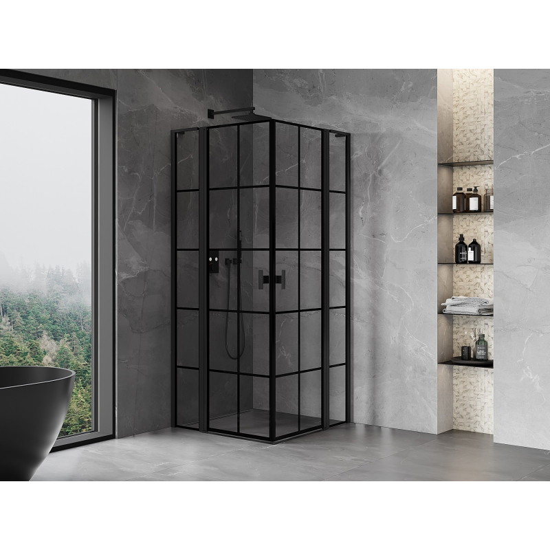 Mexen Mist L Duo cabine de douche pivotante 95 x 95 cm, grille noire, noir - 8A4L-095L-095P-70-77