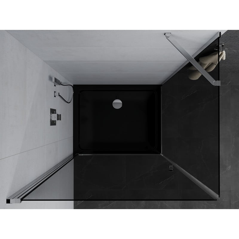 Mexen Pretoria cabine de douche pivotante 100 x 80 cm, graphite, chrome + receveur Flat, noir - 852-100-080-01-40-4070