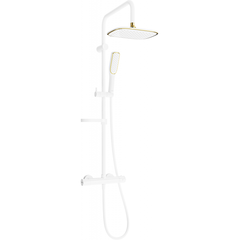 Mexen KX49 ensemble de douche en saillie avec pomme de douche et mitigeur thermostatique, blanc/or - 771504091-25
