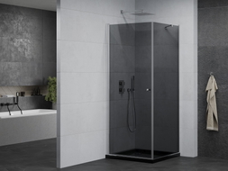 Mexen Pretoria cabine de douche pivotante 100 x 100 cm, graphite, chrome + receveur Flat, noir - 852-100-100-01-40-4070