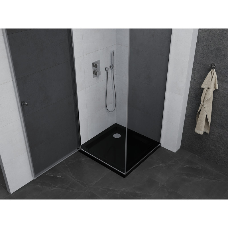 Mexen Pretoria cabine de douche pivotante 100 x 100 cm, graphite, chrome + receveur Flat, noir - 852-100-100-01-40-4070
