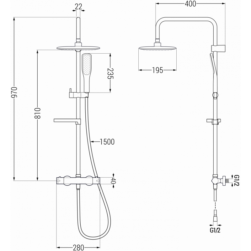 Mexen KX49 ensemble de douche extérieur avec pommeau et robinet thermostatique, noir/or - 771504991-75