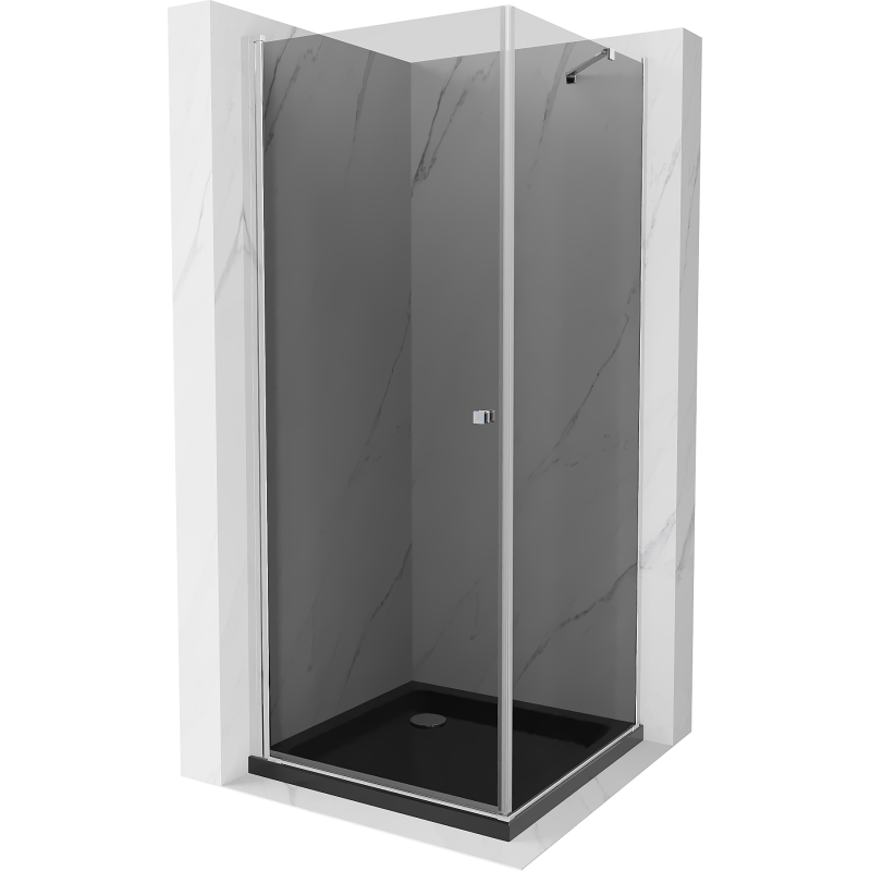 Mexen Pretoria cabine de douche pivotante 100 x 100 cm, graphite, chrome + receveur Flat, noir - 852-100-100-01-40-4070