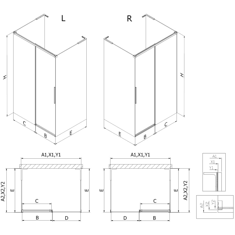 Mexen Rox-3S L cabine de douche 3 parois coulissante 140 x 85 cm, transparent, blanc - 8C2L-140-085-20-00-3S