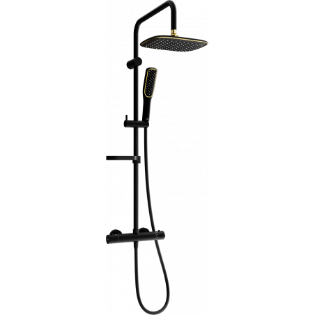 Mexen KX49 ensemble de douche extérieure avec pommeau et robinet thermostatique, noir/doré - 771504991-75