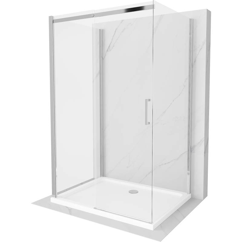 Mexen Omega cabine de douche 3 côtés, coulissante 140 x 90 cm, transparent, chrome + receveur plat - 825-140-090-01-00-3s-4010