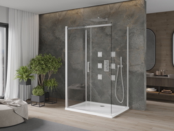 Mexen Omega cabine de douche 3 côtés, coulissante 140 x 90 cm, transparent, chrome + receveur plat - 825-140-090-01-00-3s-4010