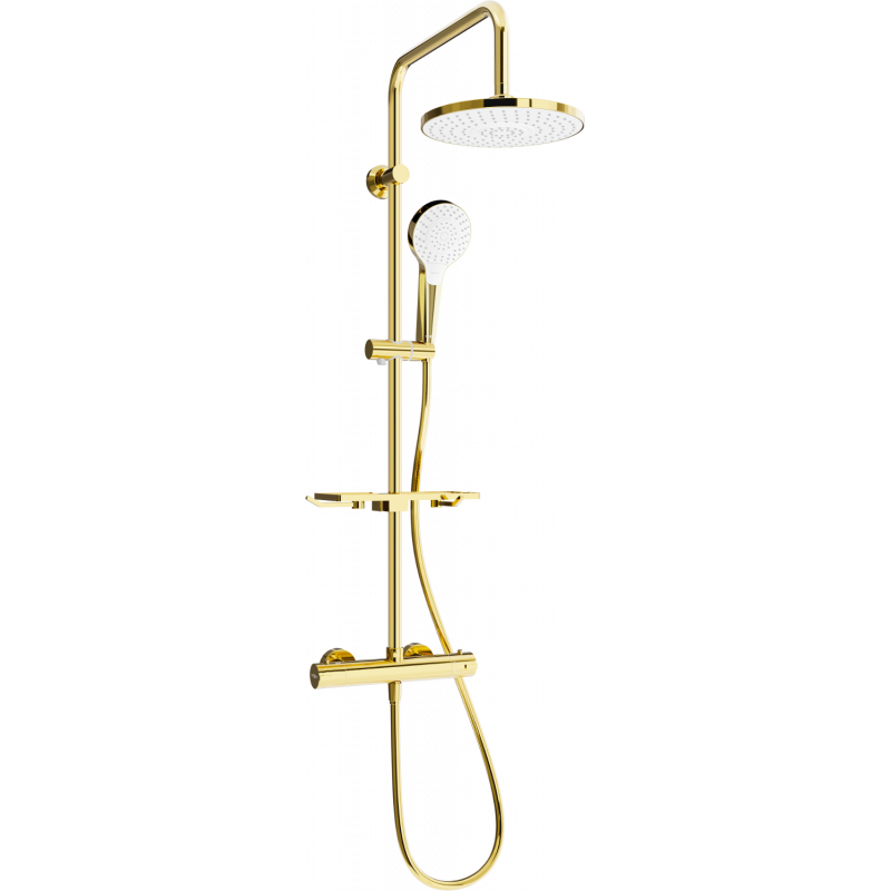 Mexen KT05 ensemble de douche en saillie avec pommeau et robinet thermostatique, or/blanc - 771500593-50