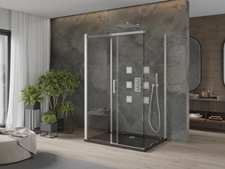 Cabine de douche 3 côtés Mexen Omega, coulissante 100 x 100 cm, transparent, chromé + receveur plat - 825-100-100-01-00-3s-4070