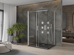 Mexen Omega-3S cabine de douche 3 parois, coulissante 120x90 cm, transparent, chromé + receveur plat