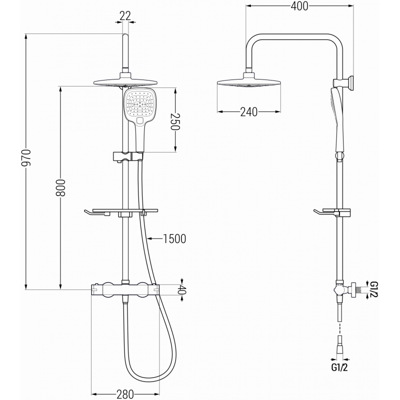 Mexen KT17 ensemble de douche extérieur avec pomme de douche et mitigeur thermostatique, noir - 771501793-70