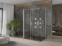 Mexen Omega cabine de douche 3 côtés, coulissante 140 x 90 cm, transparent, chrome + receveur plat - 825-140-090-01-00-3s-4070